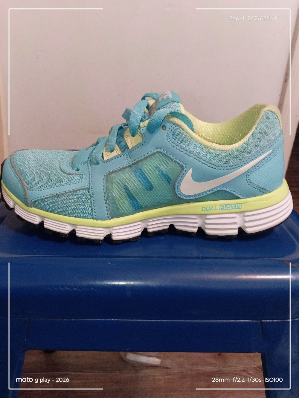Nike Women’s Light Blue and Lime Dual Fusion Sneakers